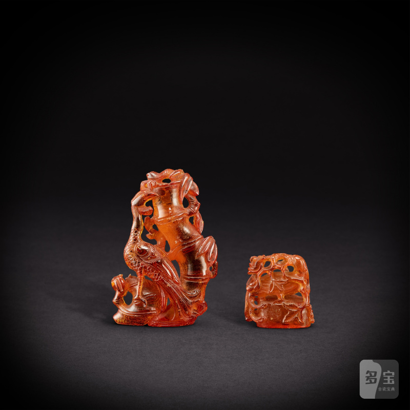 Two amber 'phoenix' carvings, Qing dynasty, 19th century | 清十九世紀 琥珀鳳紋立件兩件